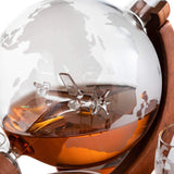 Etched World Decanter Whiskey Globe With Antique Airplane Inside