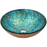 Chrona Series 17 in. Round Bathroom Vessel Sink with Stain-Resistant Non-Porous Surface in Gold/Cyan Mix Finish Glass