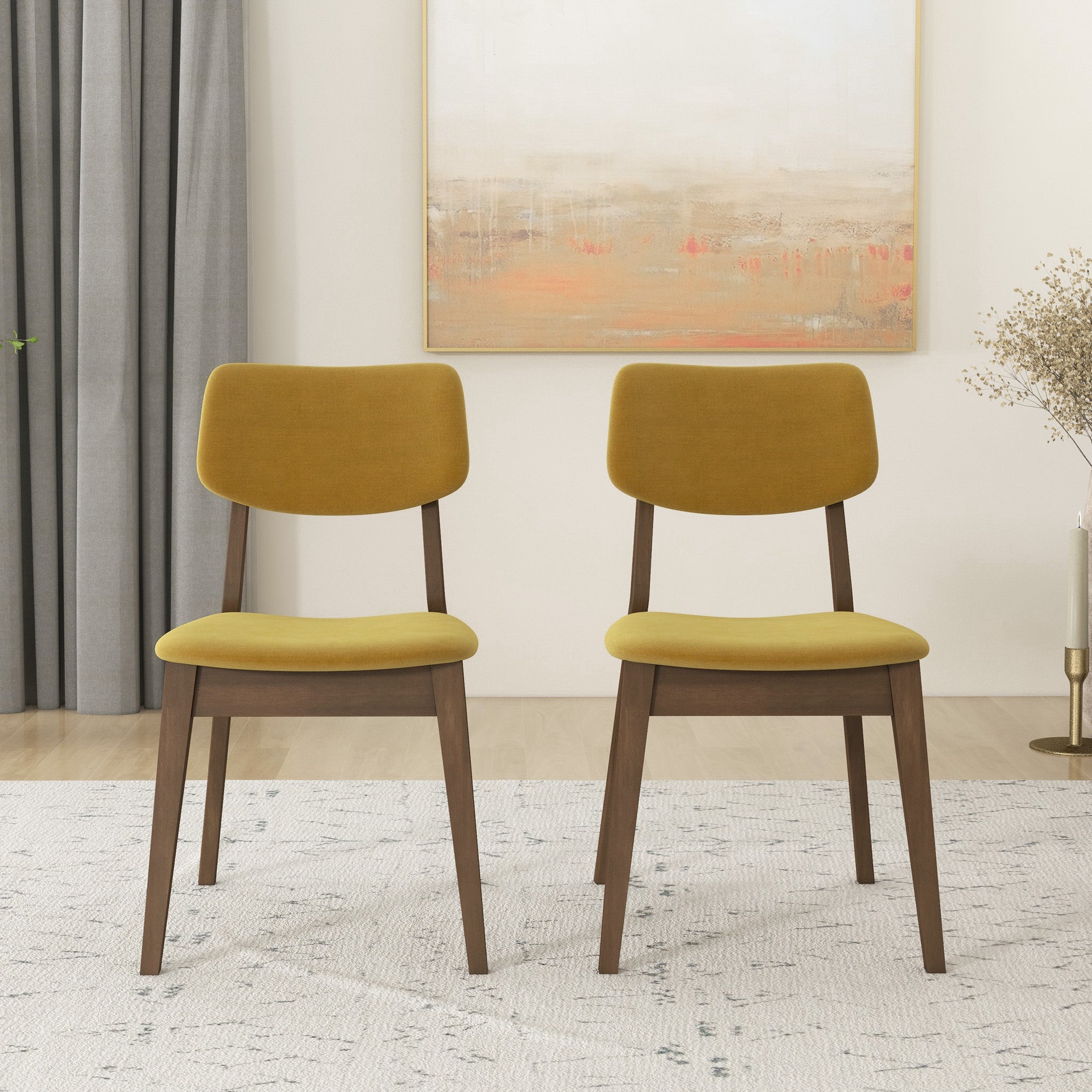 Mid-Century Modern Velvet Solid Back Side Chair (Set of 2)