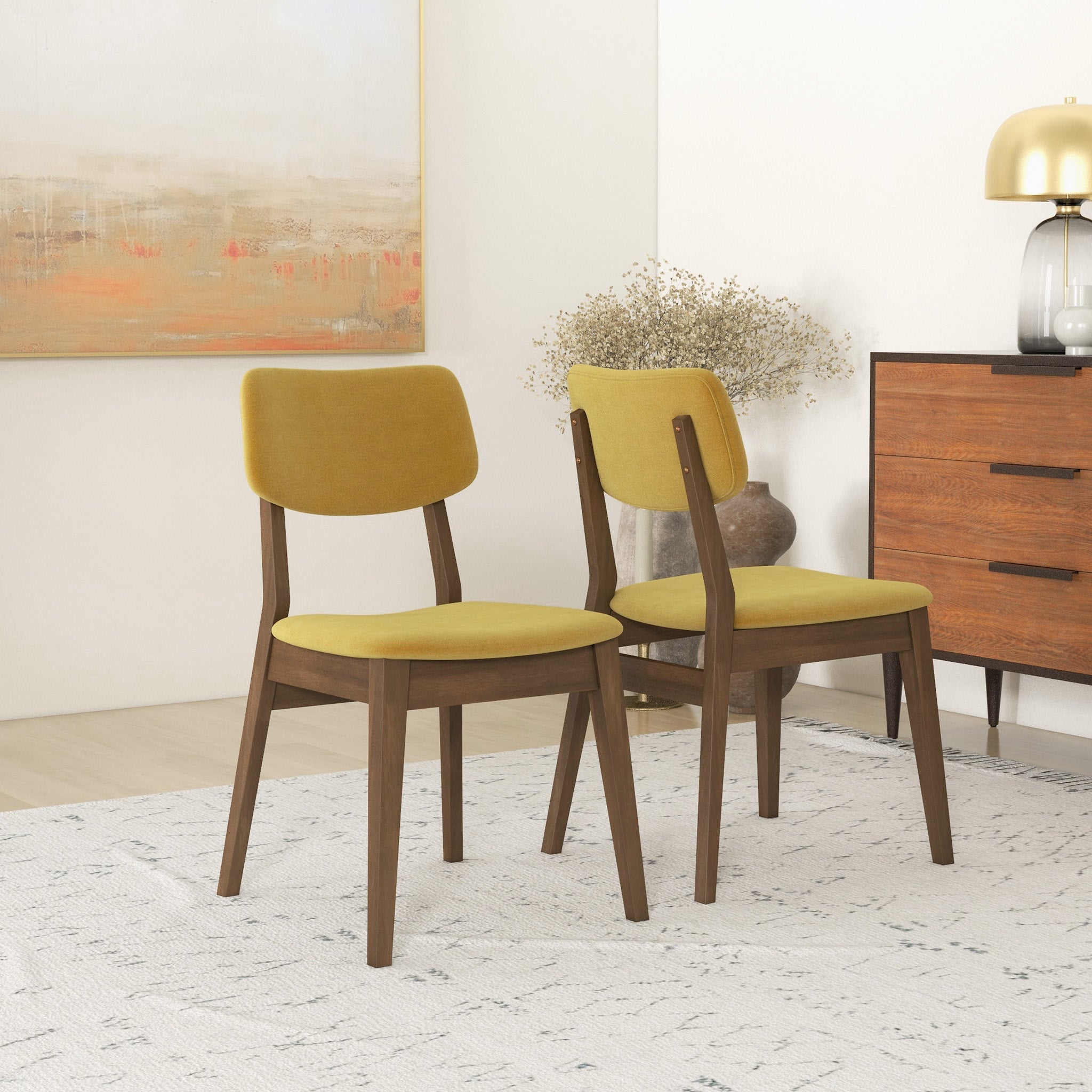 Mid-Century Modern Velvet Solid Back Side Chair (Set of 2)