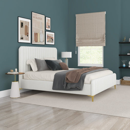 Valery King Size Cream Boucle Platform Bed