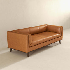 Cassidy Mid-Century Modern Tan Genuine Leather Couch