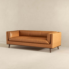 Cassidy Mid-Century Modern Tan Genuine Leather Couch