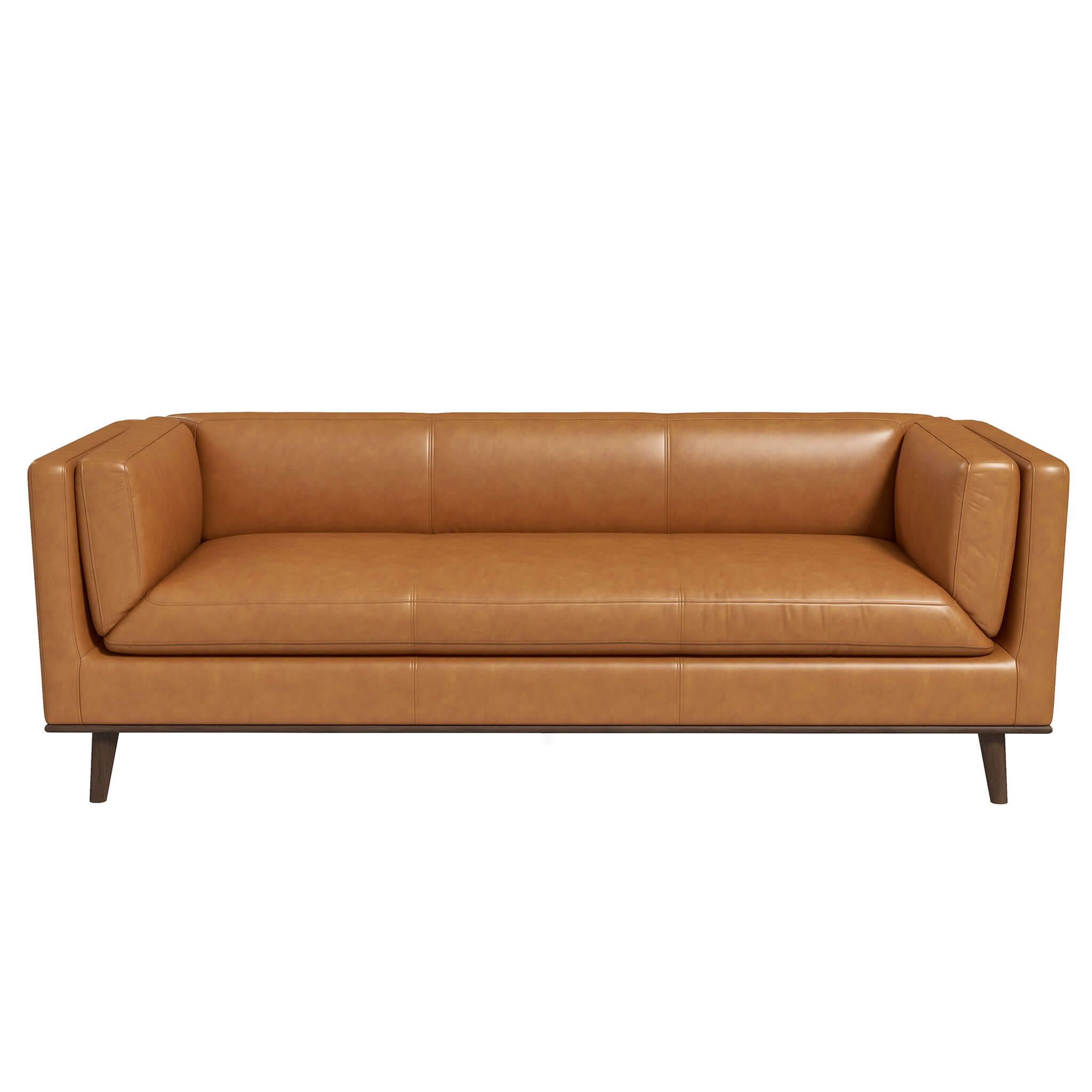 Cassidy Mid-Century Modern Tan Genuine Leather Couch