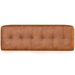 Charmen Mid-Century Modern Rectangular Genuine Leather Upholstered Bench in Tan