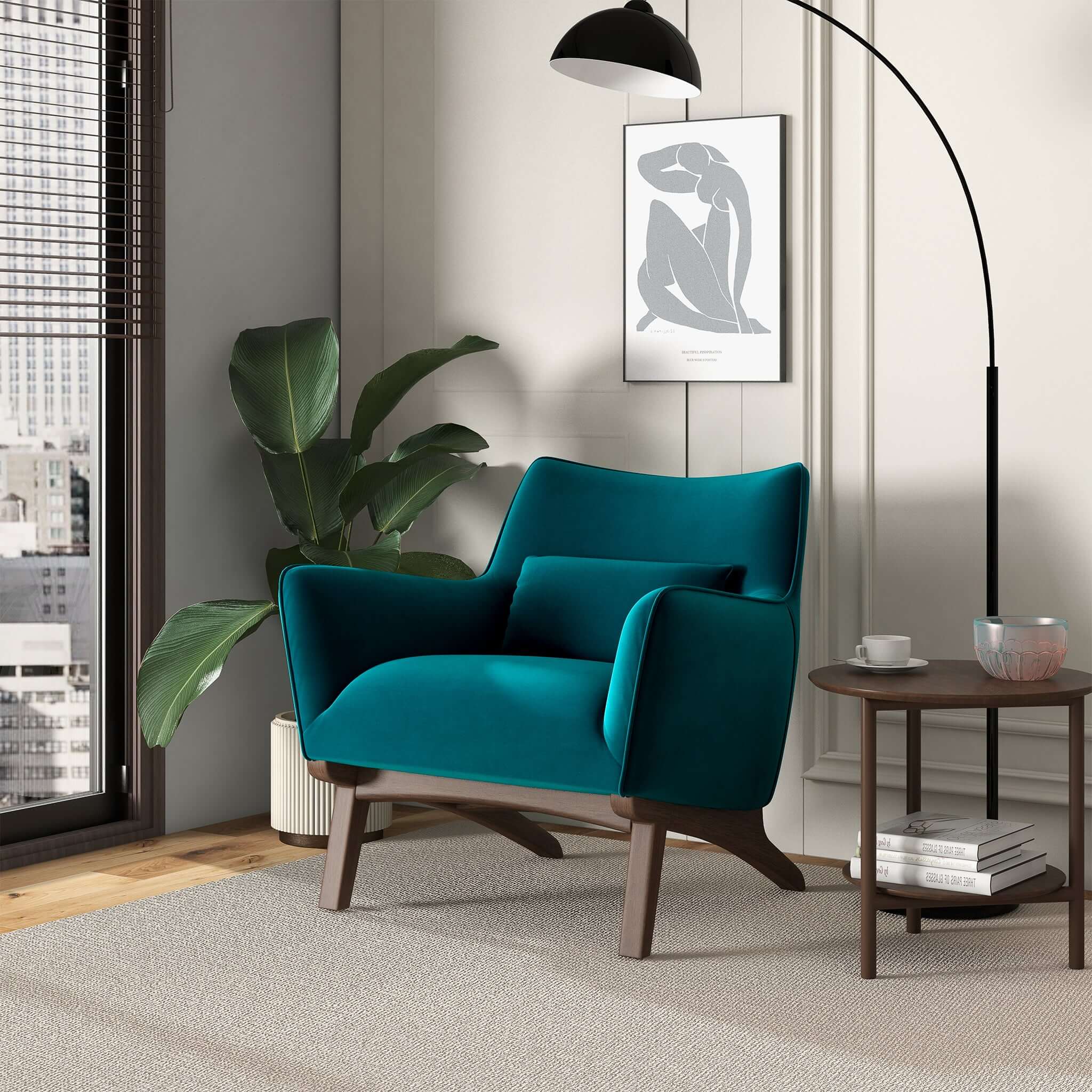 Brayden Mid Century Modern Turquoise Velvet Armchair