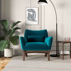 Brayden Mid Century Modern Turquoise Velvet Armchair