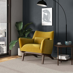 Brayden Mid Century Modern Dark Yellow Velvet  Armchair