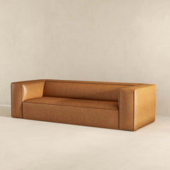 Colton Mid-Century Modern Tan Leather Sofa