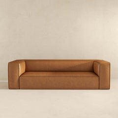 Colton Mid-Century Modern Tan Leather Sofa