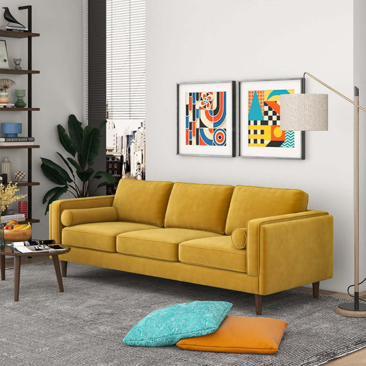 Amber Mid Century Modern Yellow  Luxury Modern Velvet Sofa