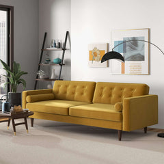 Casey Mid Century Modern Gold Velvet Sofa