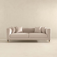 Edward Mid Century Modern Light Cream Velvet Sofa