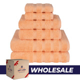 6 Piece 100% Cotton Turkish Bulk Bath Towels - Wholesale Premium Towel Sets - 10 Set Case Pack