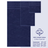6 Piece 100% Cotton Turkish Bulk Bath Towels - Wholesale Premium Towel Sets - 10 Set Case Pack