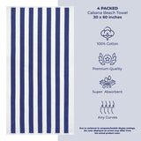 American Soft Linen, Premium Cotton 4 Pack Beach Towels, Cabana Striped - Mix Color - 8 Set Case Pack