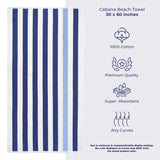 Cabana Striped Oversized Premium Cotton Beach Towel 30x60" - 32 Set Case Pack