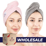 American Soft Linen 100% Cotton Hair Drying Towels for Women, 2 Pack Head Towel Cap - 75 Set Case Pack