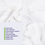 American Soft Linen 100% Cotton Hair Drying Towels for Women, 2 Pack Head Towel Cap - 75 Set Case Pack