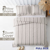 American Soft Linen 100% Washed Cotton Percale Duvet Cover Set – 200TC Yarn-Dyed Striped Bedding with 2 Pillow Shams
