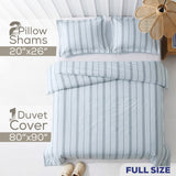 American Soft Linen 100% Washed Cotton Percale Duvet Cover Set – 200TC Yarn-Dyed Striped Bedding with 2 Pillow Shams