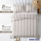 American Soft Linen 100% Washed Cotton Percale Duvet Cover Set – 200TC Yarn-Dyed Striped Bedding with 2 Pillow Shams