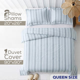 American Soft Linen 100% Washed Cotton Percale Duvet Cover Set – 200TC Yarn-Dyed Striped Bedding with 2 Pillow Shams