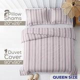 American Soft Linen 100% Washed Cotton Percale Duvet Cover Set – 200TC Yarn-Dyed Striped Bedding with 2 Pillow Shams