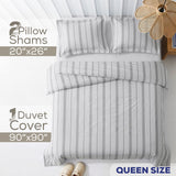 American Soft Linen 100% Washed Cotton Percale Duvet Cover Set – 200TC Yarn-Dyed Striped Bedding with 2 Pillow Shams