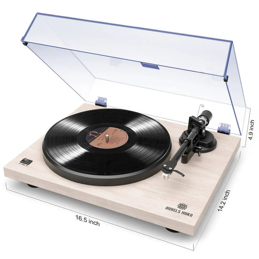 Angels Horn H002-WH Record Player Vintage Vinyl Turntable (White Maple)