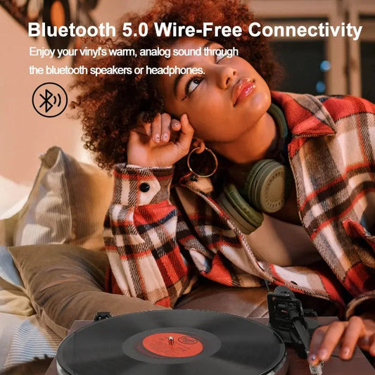 Angels Horn H003-OR Bluetooth Turntable Vinyl Record Player (Red Brown)