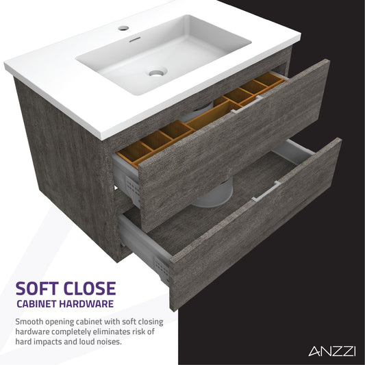 30 in. W x 20 in. H x 18 in. D Bath Vanity Set in Rich Gray with Vanity Top in White with White Basin and Mirror