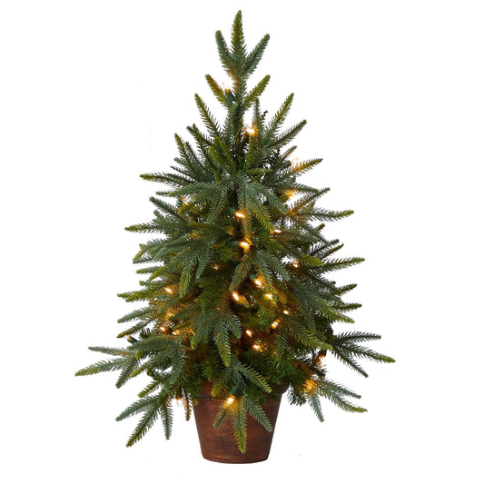 2.5' Pre-Lit Artificial Christmas Tree with 50 Clear Lights in Decorative Planter