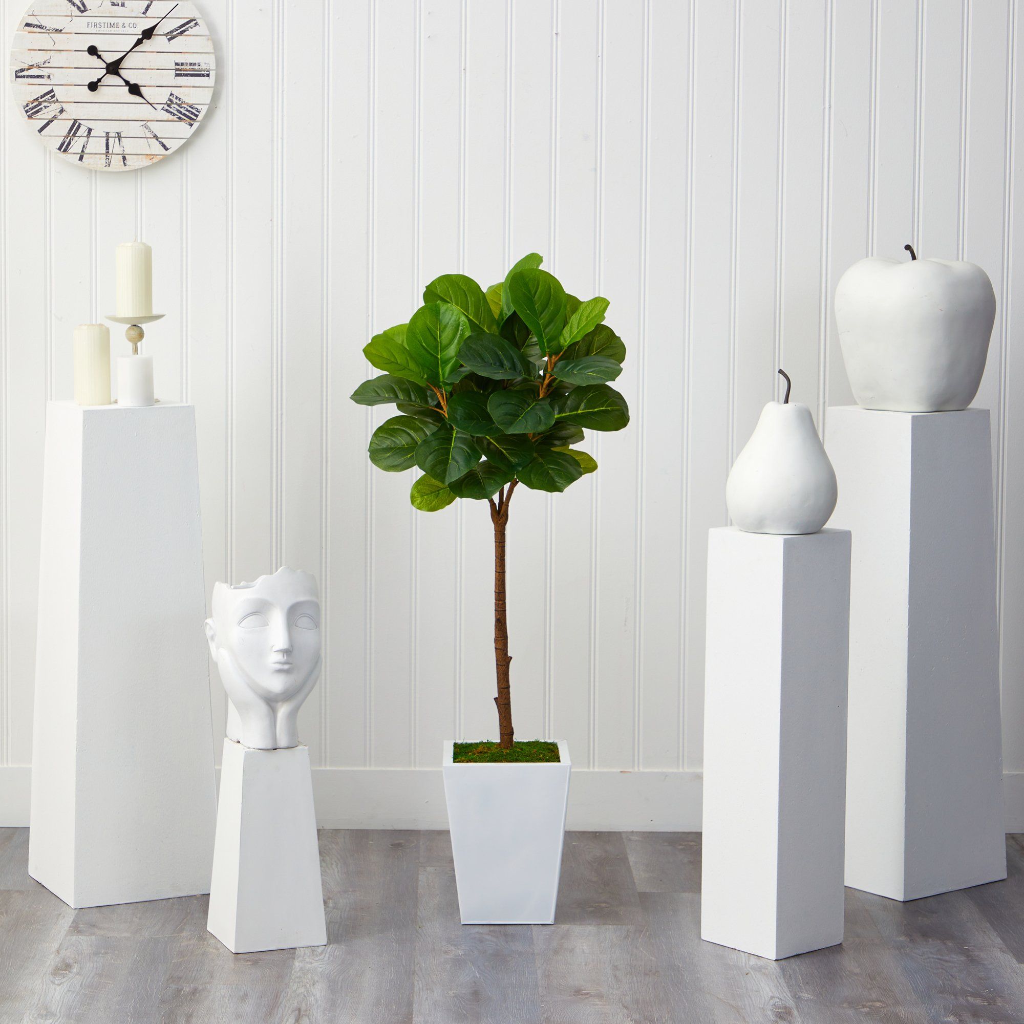 4’ Fiddle Leaf Tree in White Metal Planter (Real Touch)