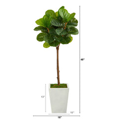 4’ Fiddle Leaf Tree in White Metal Planter (Real Touch)