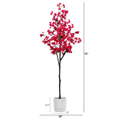 6’ Artificial Bougainvillea Tree with White Decorative Planter