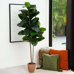 6’ Artificial Rubber Tree in Decorative Planter with Real Touch Leaves