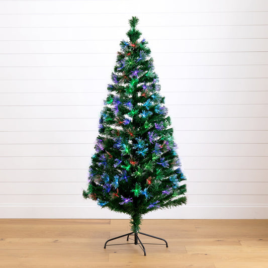 6' Pre-Lit Fiber Optic Artificial Christmas Tree with 220 Colorful LED and Remote Control Show