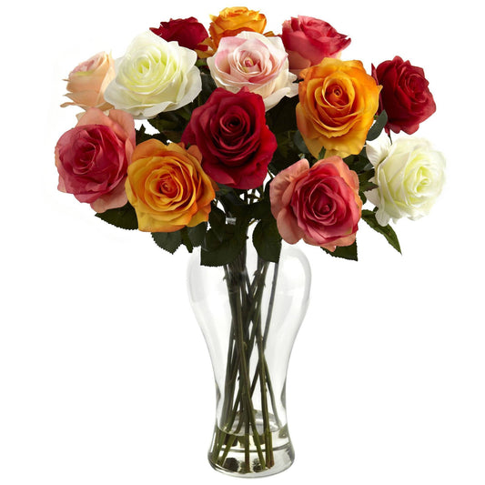 Assorted Blooming Roses w/Vase