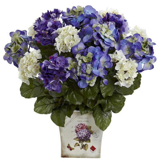 Blue, Purple, White Hydrangea w/Floral Planter