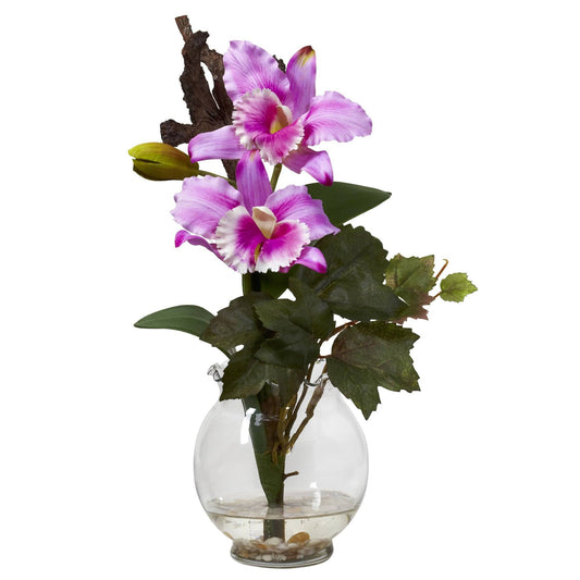 Mini Cattleya w/Fluted Vase Silk Flower Arrangement