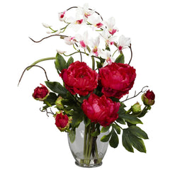 Peony & Orchid Silk Flower Arrangement