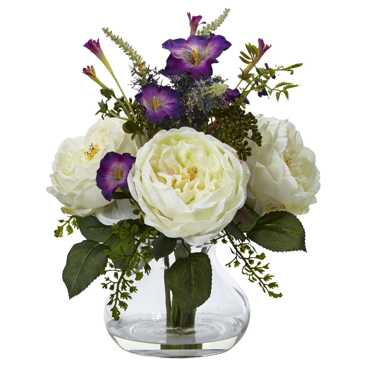 Rose and Morning Glory Arrangement with Vase