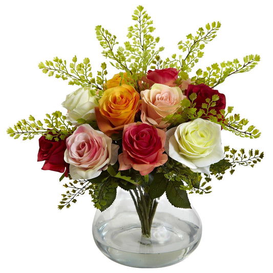 Rose & Maiden Hair Arrangement w/Vase