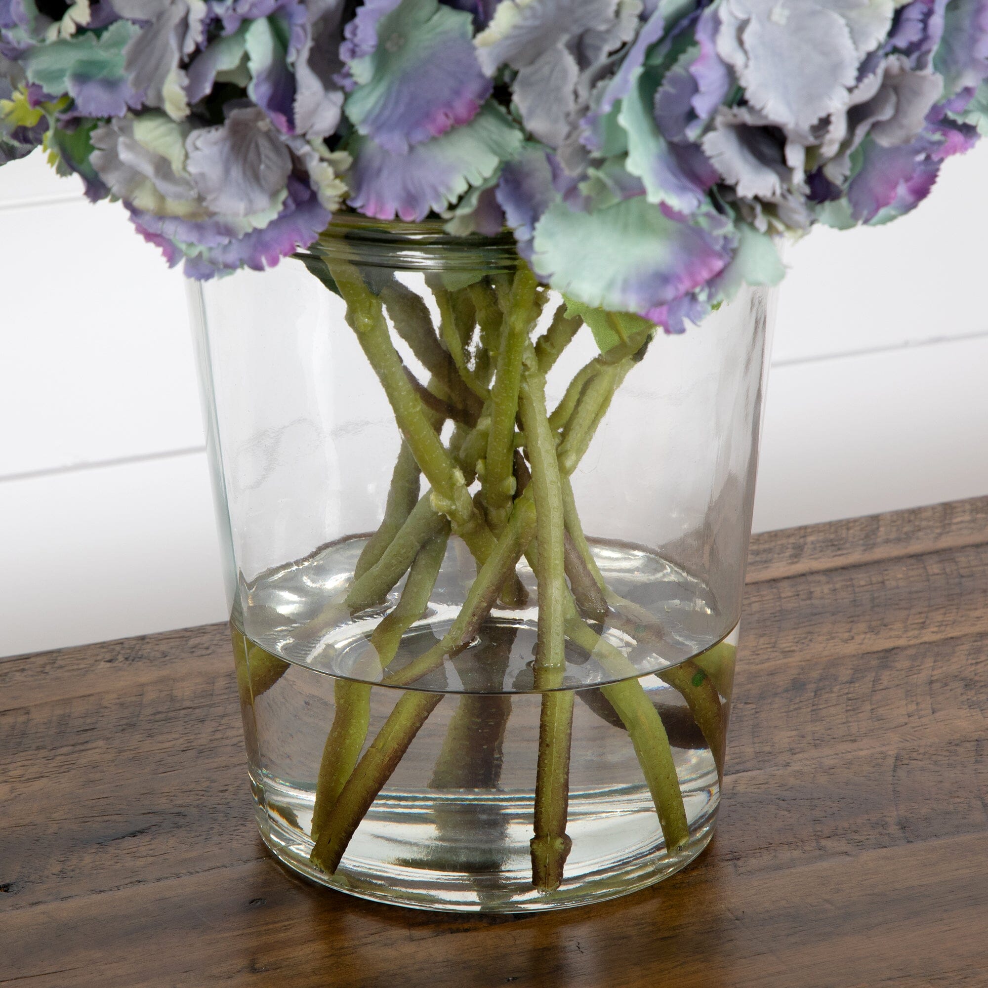 Signature Collection 18” Blooming Hydrangea Artificial Arrangement in Glass Vase