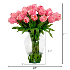 Signature Collection 24” Tulip Artificial Arrangement in Glass Vase