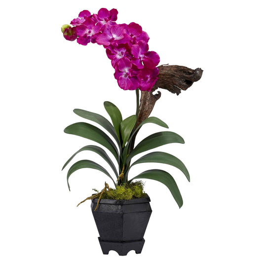 Vanda w/Black Hexagon Vase Silk Arrangement