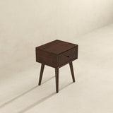 Avery Solid Wood Walnut Night Stand with Single Drawer