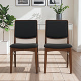 Cary Walnut Finished Solid Wood and Easy Clean Vegan Leather Upholstered Dining Chairs (Set of 2)