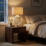 Aurora Ribbed Glass Lamp Base Clear Table Lamp Large Linen Shade
